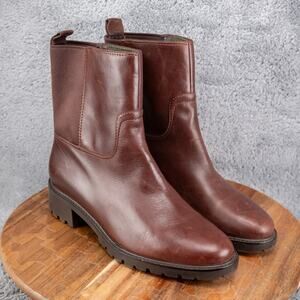 Cole Haan Womens Brown Leather Boots 11 Waterproof Ankle Pull On Lug Sole Winter